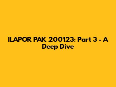 ILAPOR PAK 200123: Part 3 - A Deep Dive