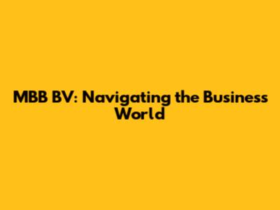 MBB BV: Navigating the Business World