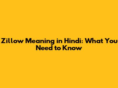 Zillow Meaning in Hindi: What You Need to Know